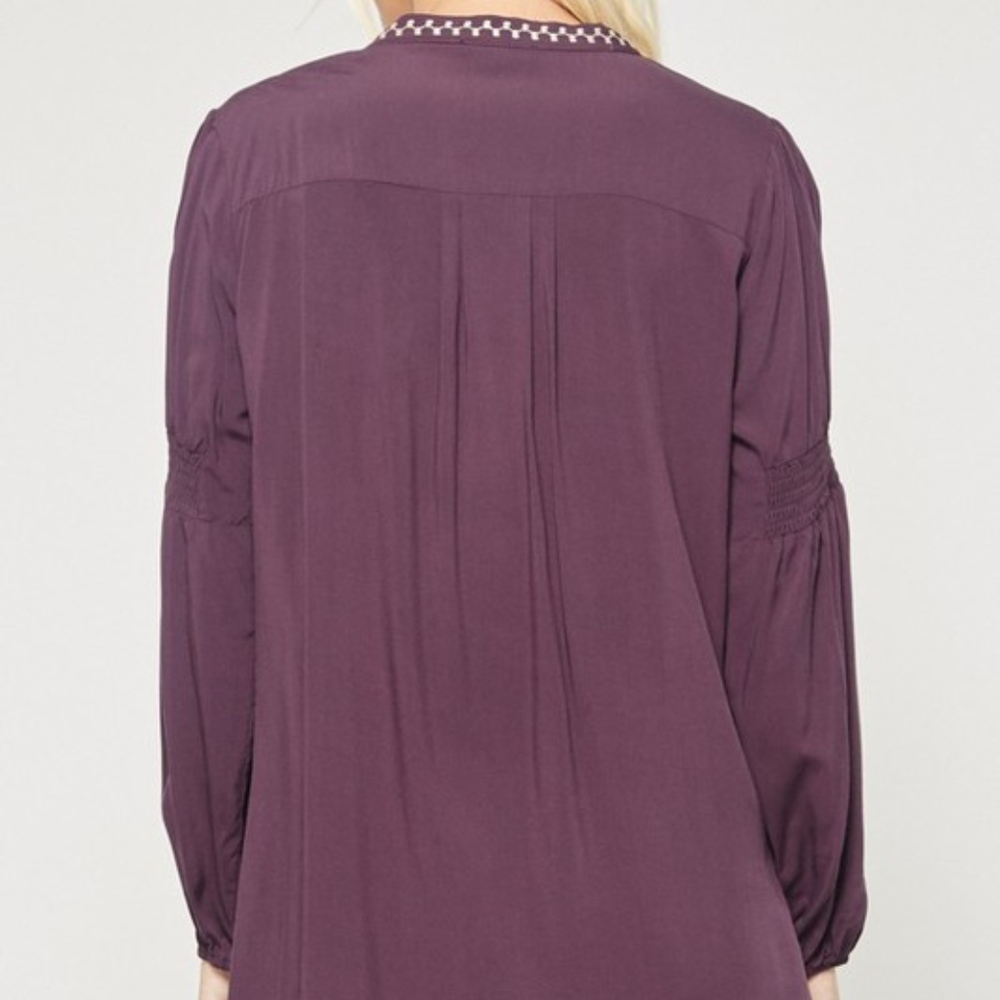 Custom Embroidered Woven Top In Eggplant: 1XL-3XL - Picture 6 of 7